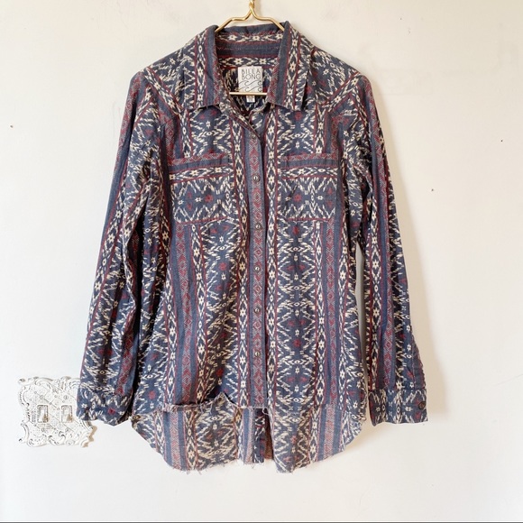 Billabong Tops - Billabong Aztec Tribal Shirt Raw Edge Hem L